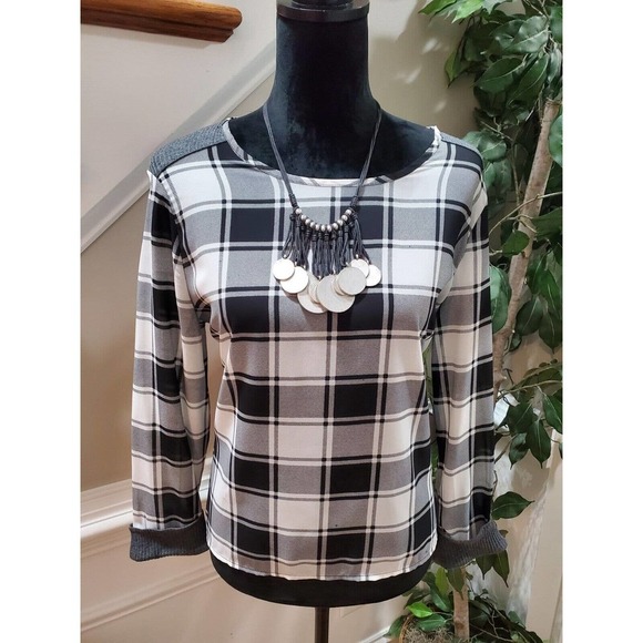 Sadie Robertson Women's Black & White Polyester Round Neck Long Sleeve Blouse L - Picture 2 of 12